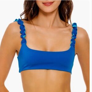 Blue Ruffle Strap Bikini Top size M